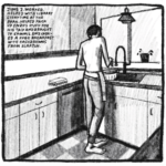 Enzo stands in the kitchen, working over a bowl in the sink. He is shirtless but wears an apron and joggers. There is a carton of eggs on the counter.