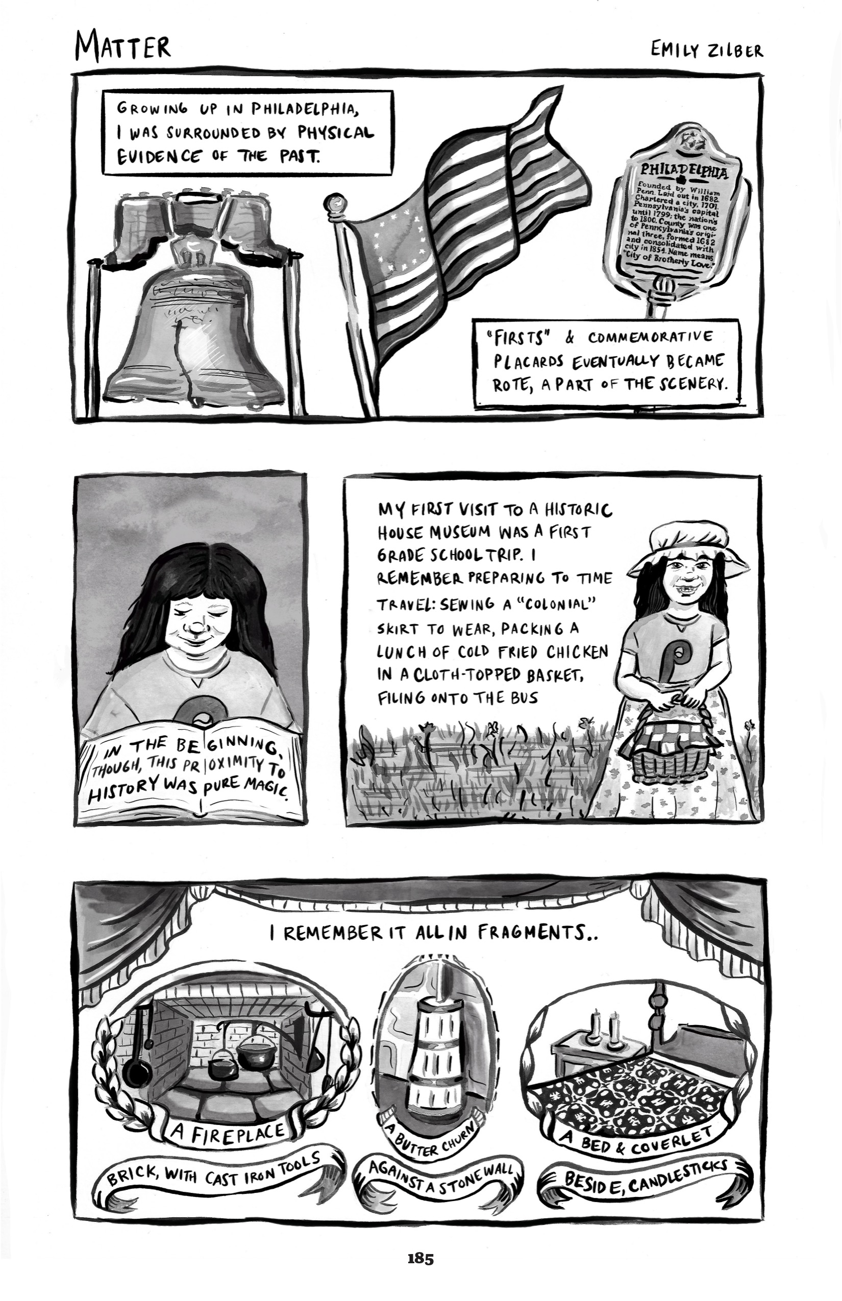 Page one of Matter by Emily Zilber, a comic drawn in black, gray, and white with wet ink.