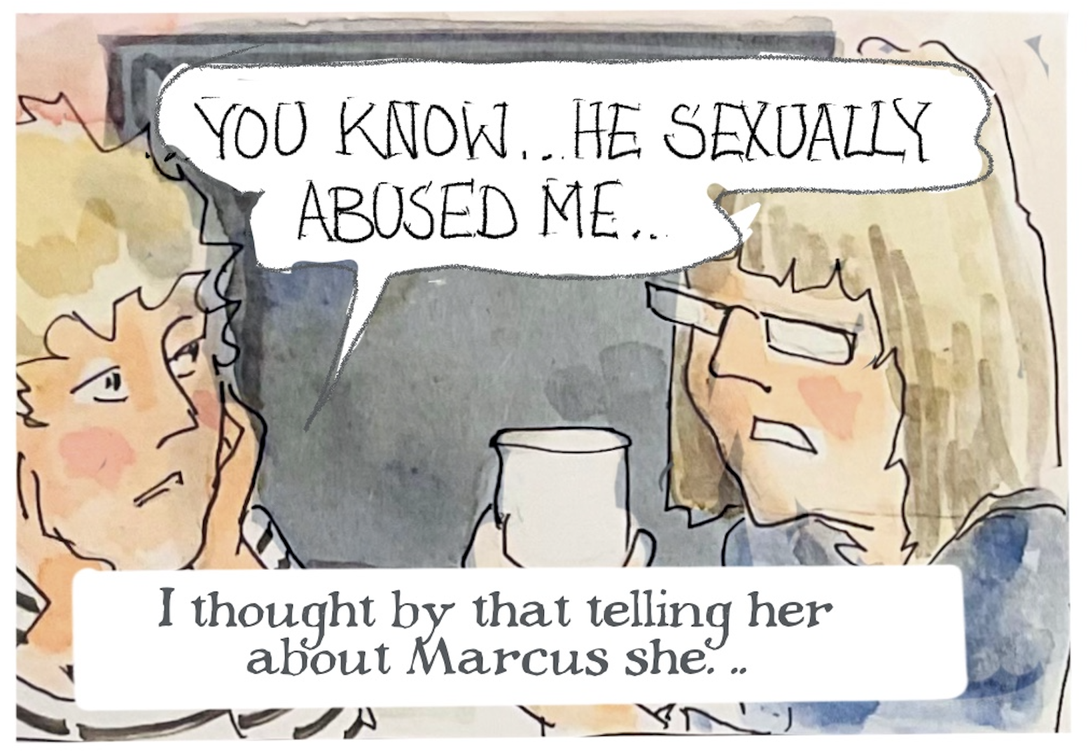 Judy: â€œYou knowâ€¦He sexually abused me.â€ Judy-as-narrator: â€œI thought by that telling her about Marcus sheâ€¦â€