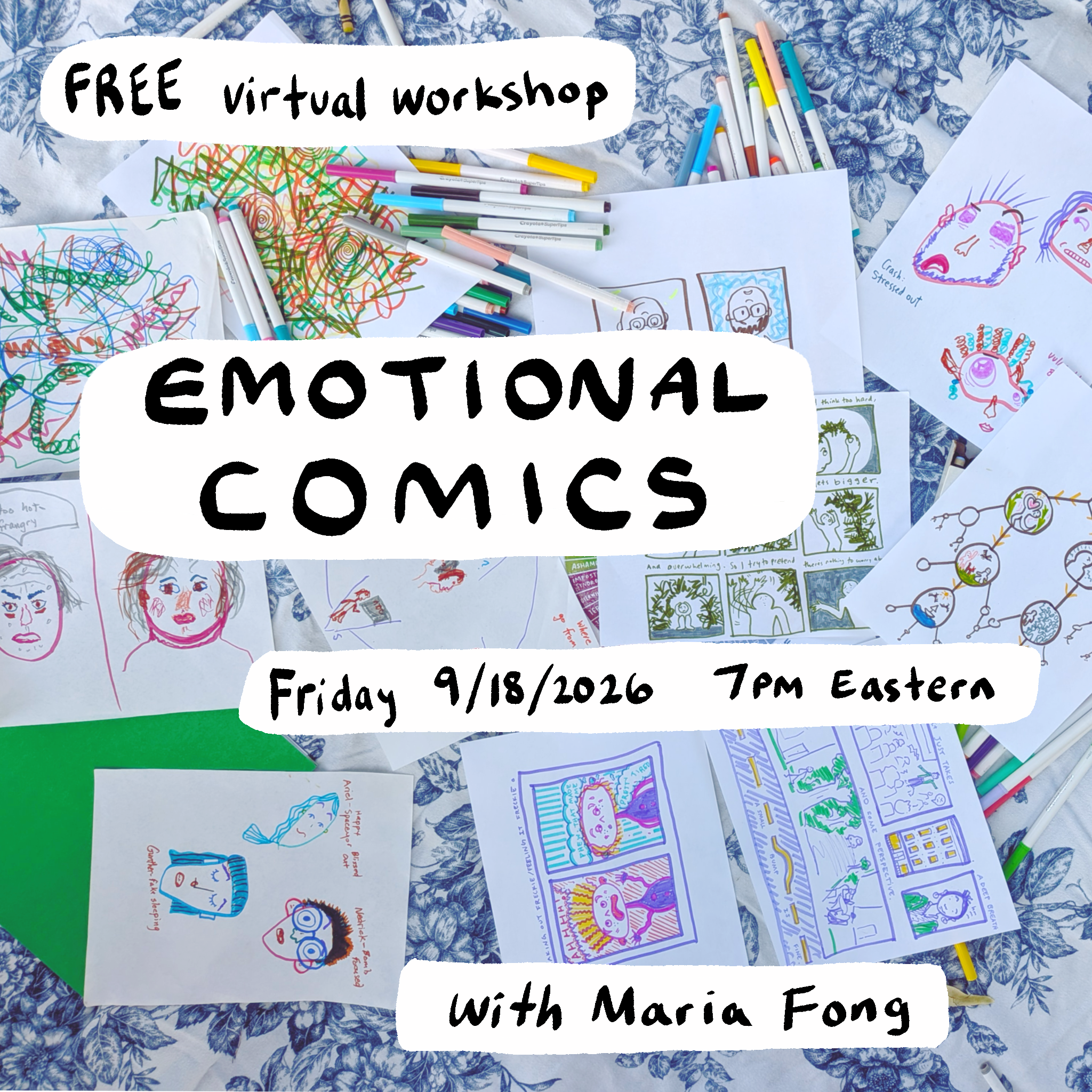 "free virtual workshop emotional comics friday 9/18/2026 7pm eastern with Maria Fong"